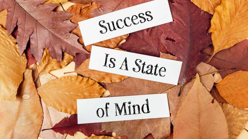 Fall leaves with the wording "success is a state of mind"